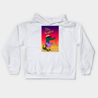 Cute crocodile in sunglasses drinking a cocktail on the beach Kids Hoodie